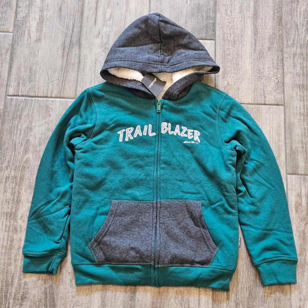 Eddie Bauer Boys Sherpa Lined Camp Hoodie S 7-8‎ Trail Blazer Green Zip Up NEW